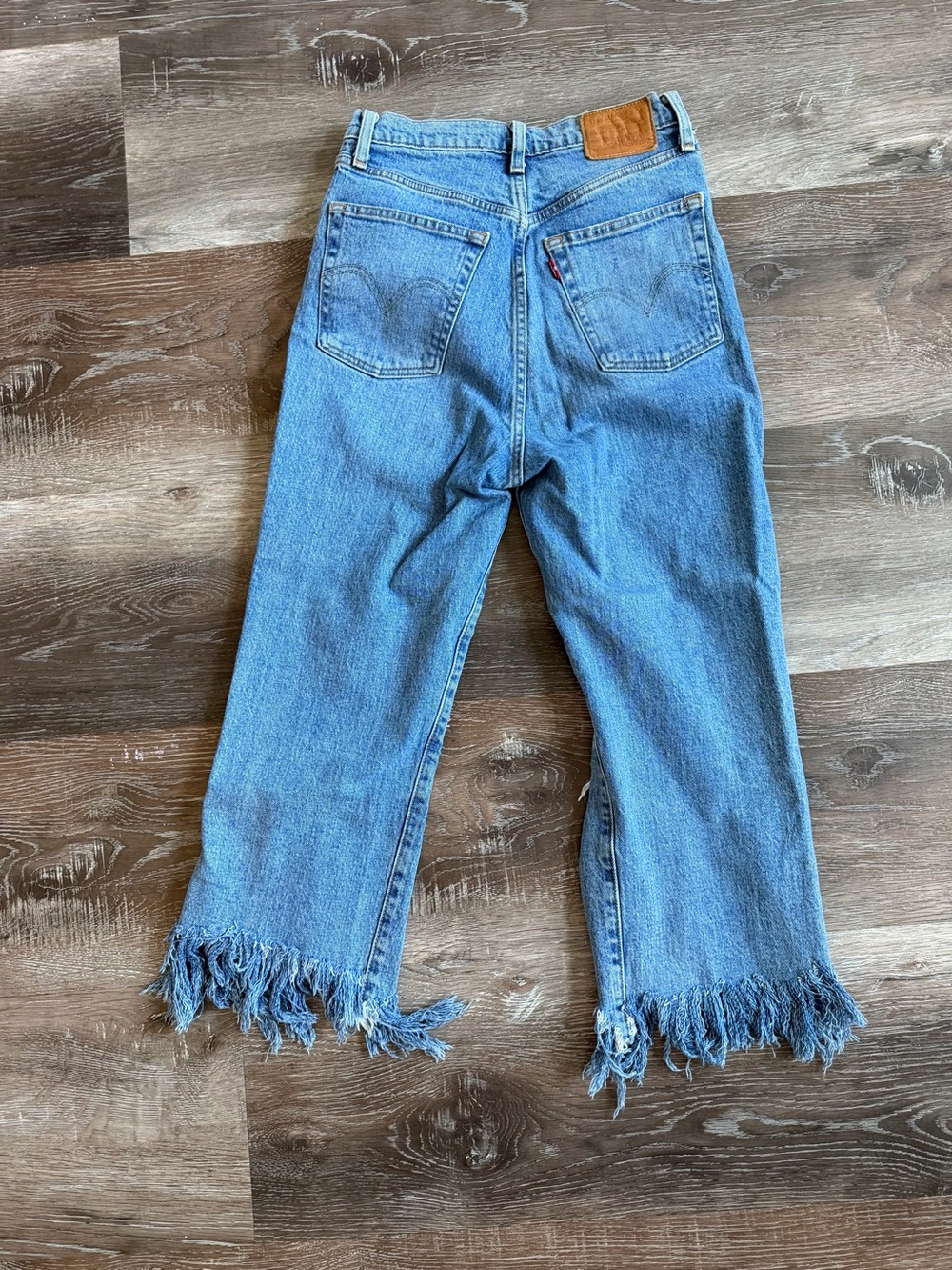Levi's Light Blue Distressed Flare Jeans with Fringe Hem - Picture 4 of 5